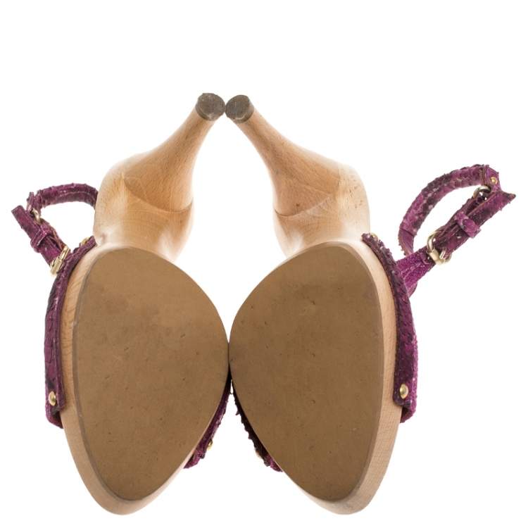Pre Owned Dior Purple Canvas And Python Trim Slingback Sandals Size 38