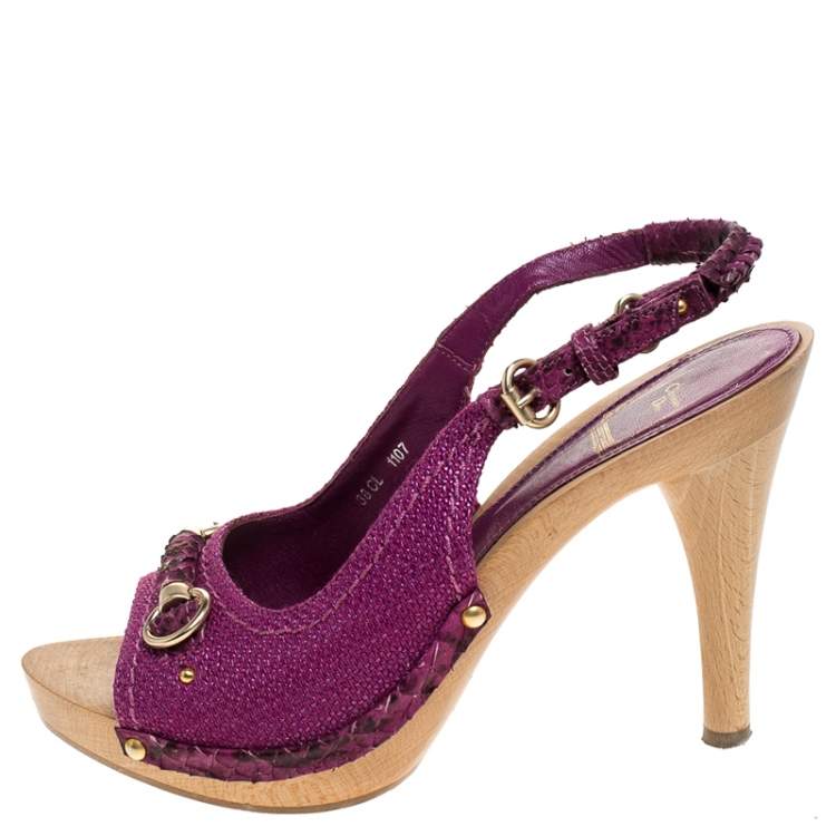 Pre Owned Dior Purple Canvas And Python Trim Slingback Sandals Size 38