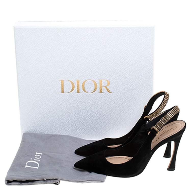 Pre Owned Dior Black Suede Crystal Embellished Slingback Sandals Size 37