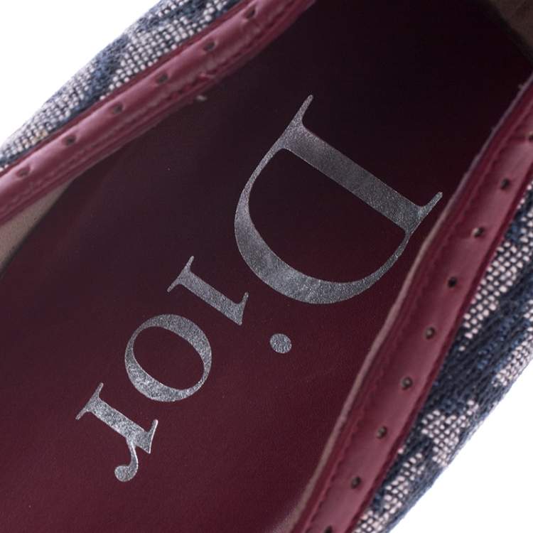 Pre Owned Dior Grey/Burgundy Canvas and Leather Pointed Toe Ballet Flats Size 39