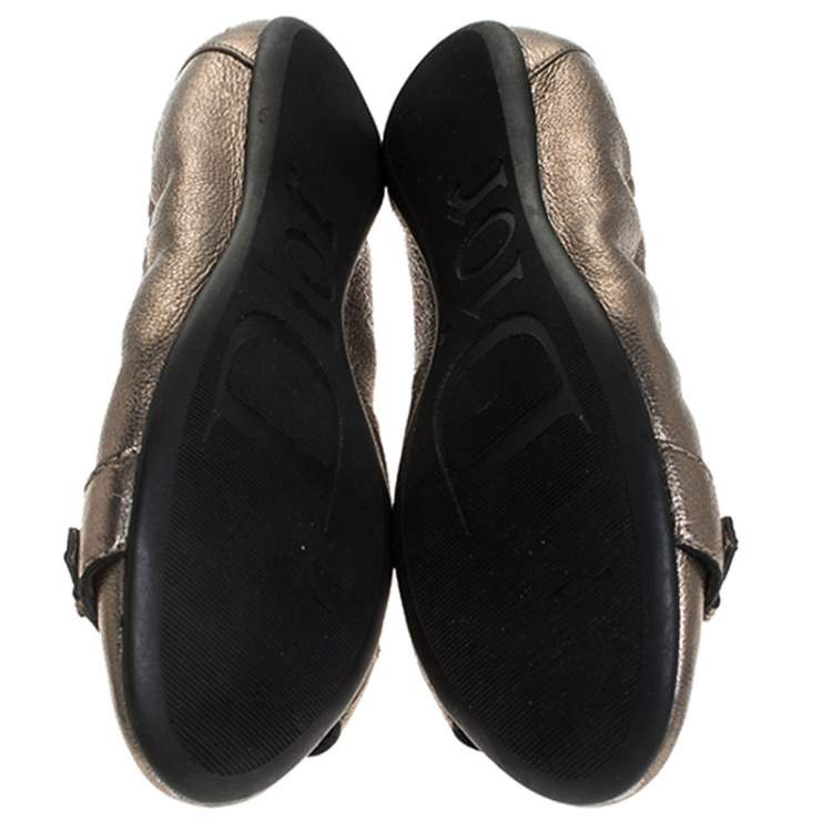 Pre Owned Dior Metallic Leather Buckle Ballet Flats Size 41 
