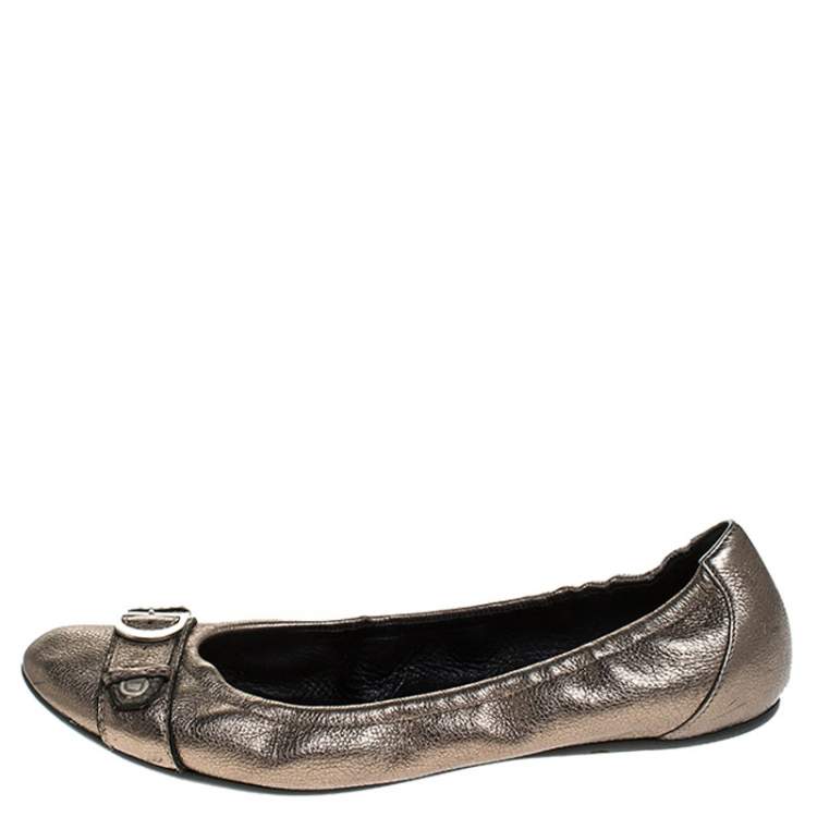 Pre Owned Dior Metallic Leather Buckle Ballet Flats Size 41 