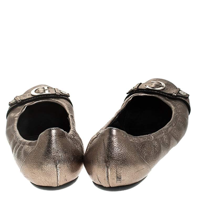 Pre Owned Dior Metallic Leather Buckle Ballet Flats Size 41 
