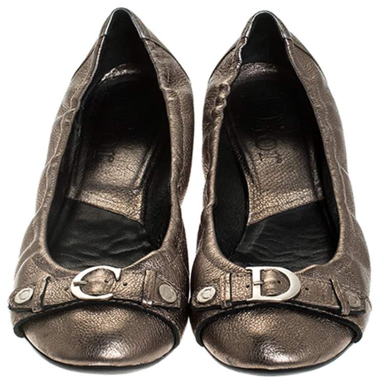 Pre Owned Dior Metallic Leather Buckle Ballet Flats Size 41 
