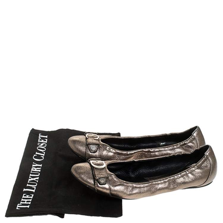 Pre Owned Dior Metallic Leather Buckle Ballet Flats Size 41 
