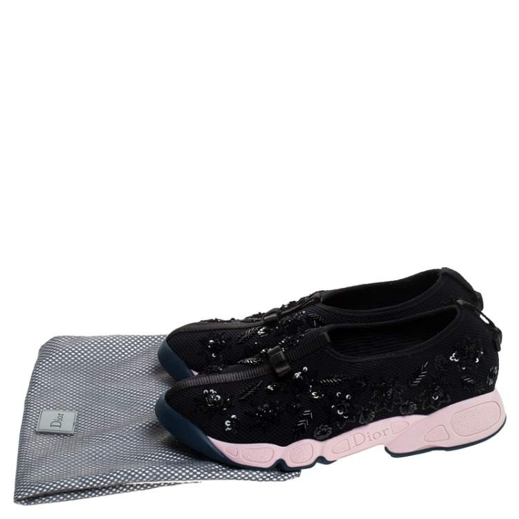 Pre Owned Dior Black Sequins Embellished Mesh Fusion Slip On Sneakers Size 37