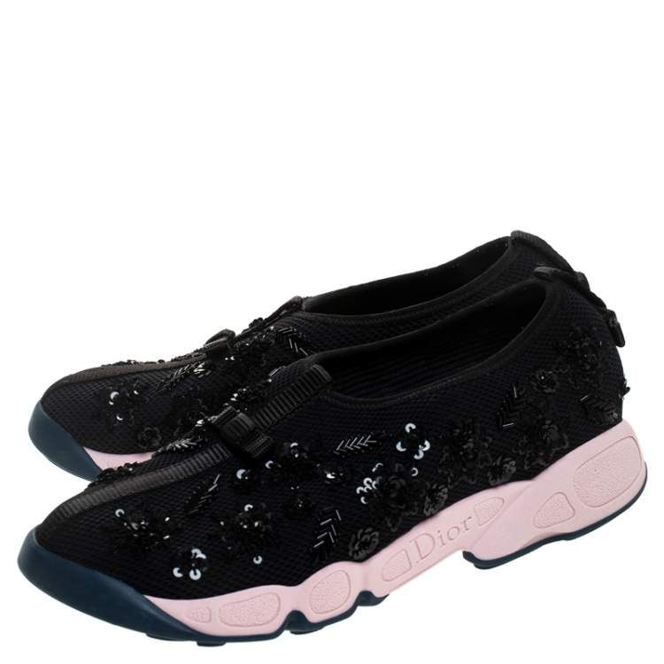Pre Owned Dior Black Sequins Embellished Mesh Fusion Slip On Sneakers Size 37