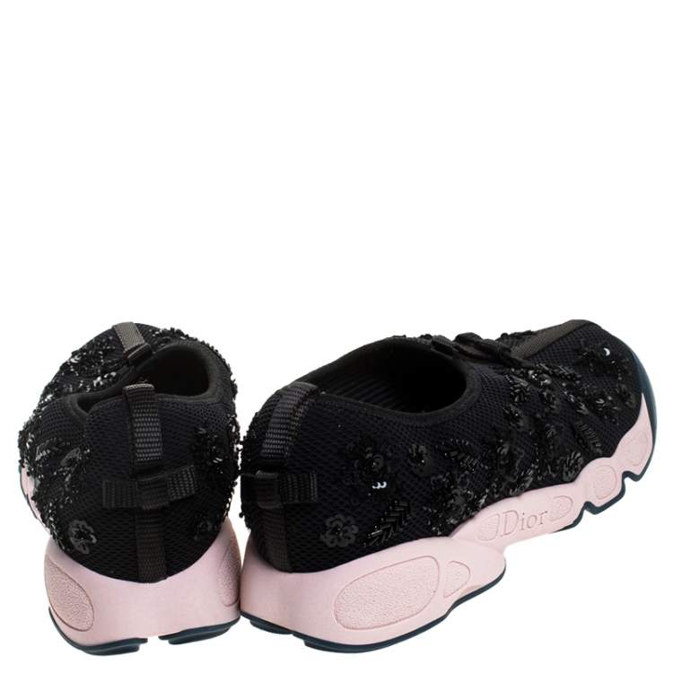 Pre Owned Dior Black Sequins Embellished Mesh Fusion Slip On Sneakers Size 37