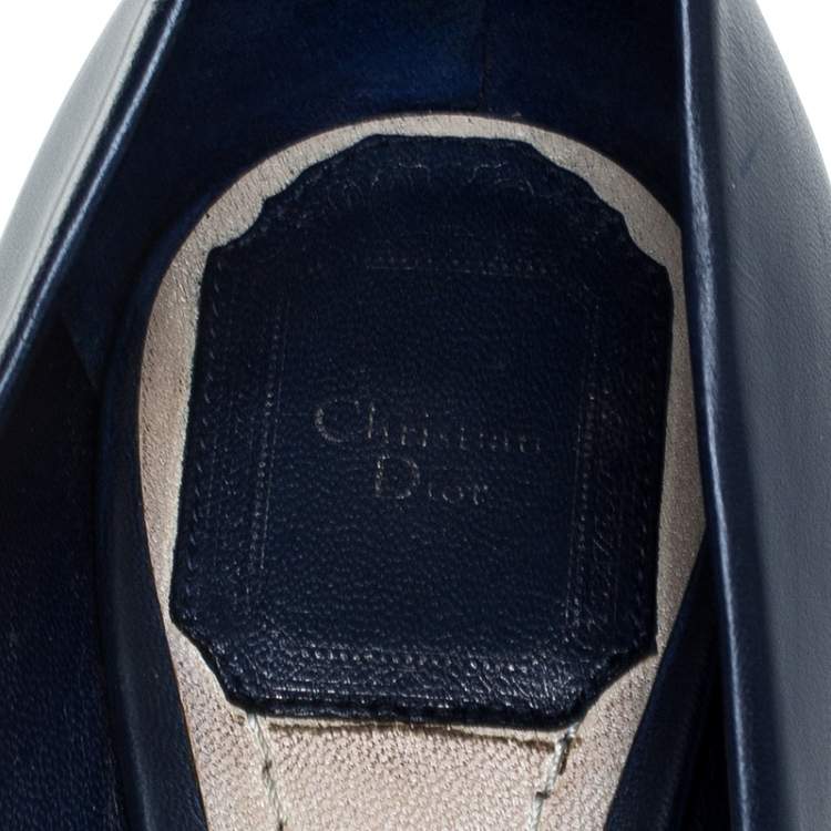 Pre Owned Dior Blue Leather Cannage Metal Bow Peep Toe Pumps Size 37.5