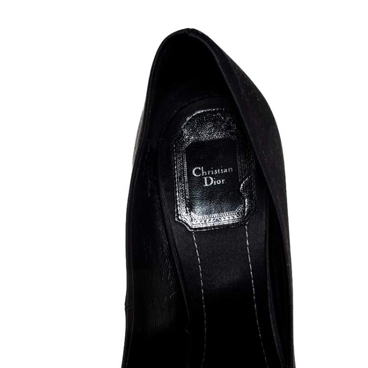 Pre Owned Dior Black Satin Cannage Heel Peep Toe Platform Pumps Size 36.5