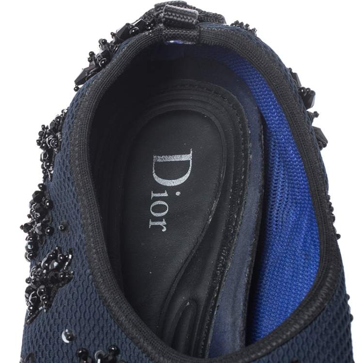 Pre Owned Dior Navy Blue/Pink  Floral Embellished Mesh Fusion Slip On Sneakers Size 40