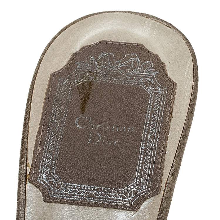 Pre Owned Christian Dior Grey Satin Crystal Ball Embellished Bow Detail Slip On Mules Size 36