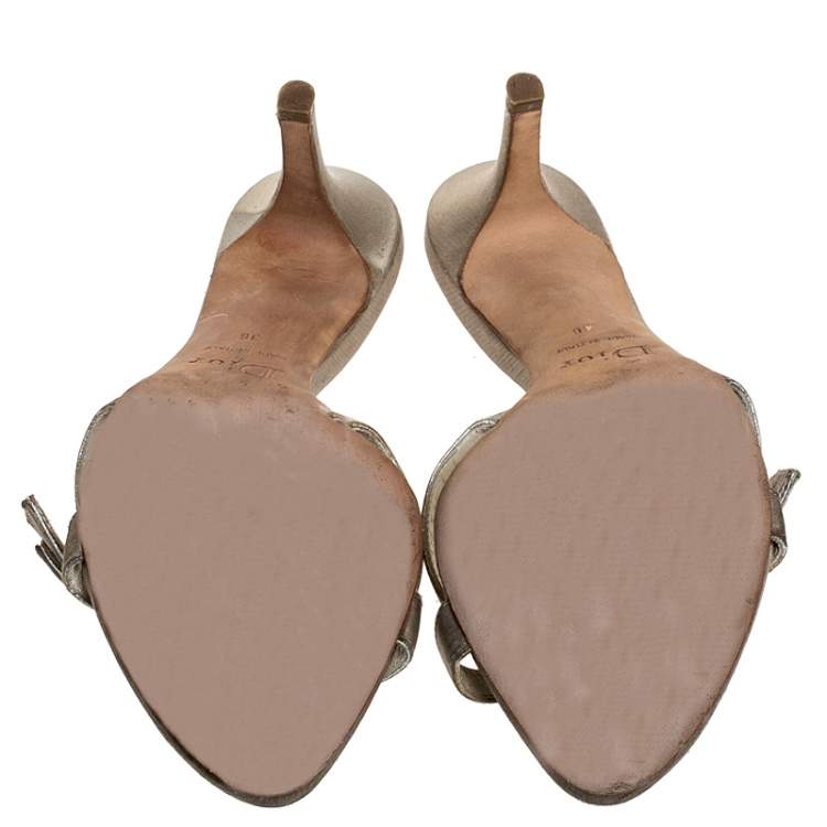 Pre Owned Christian Dior Grey Satin Crystal Ball Embellished Bow Detail Slip On Mules Size 36
