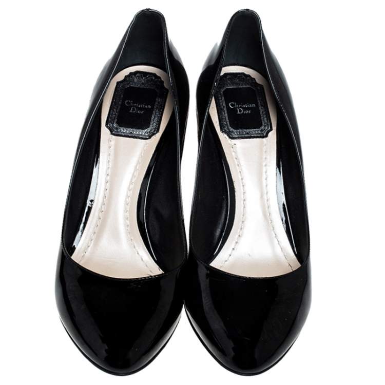 Pre Owned Dior Black Patent Leather Embellished Block Heel Pumps Size 37