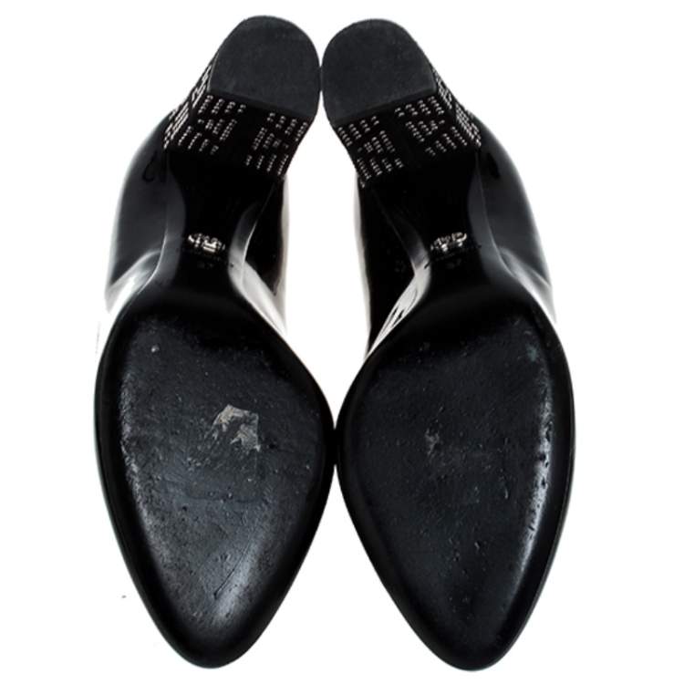 Pre Owned Dior Black Patent Leather Embellished Block Heel Pumps Size 37