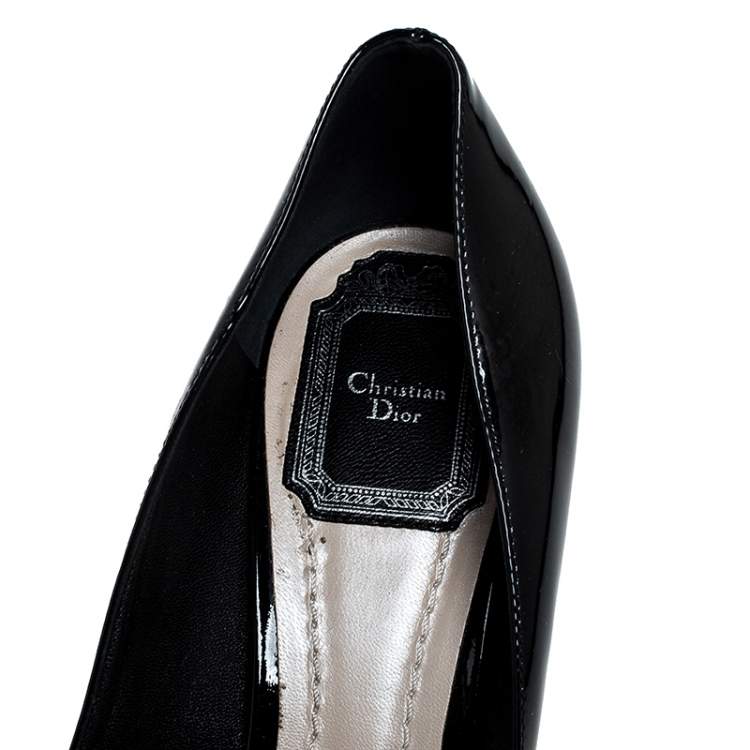 Pre Owned Dior Black Patent Leather Embellished Block Heel Pumps Size 37
