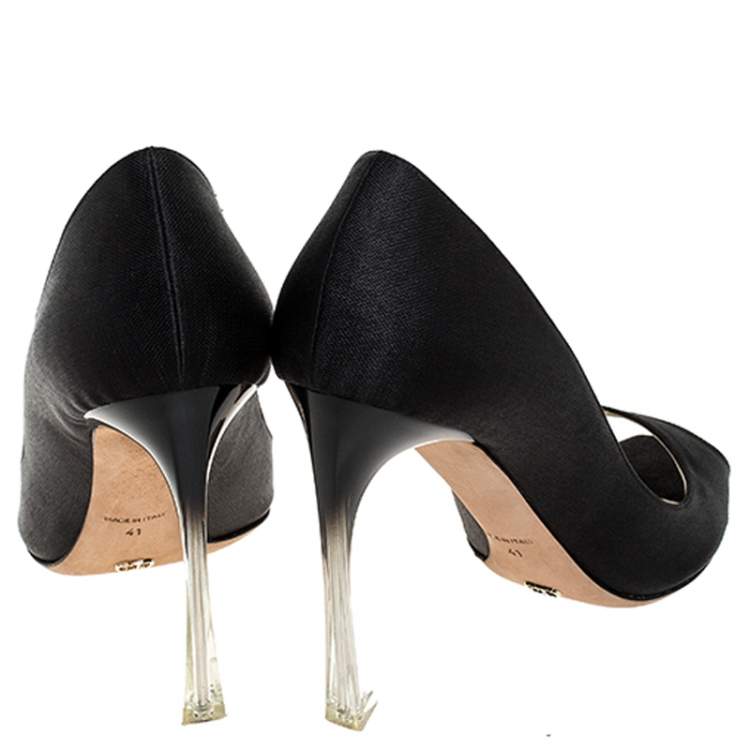 Pre Owned Dior Black Fabric Peep Toe Lucite Heel Pumps Size 41