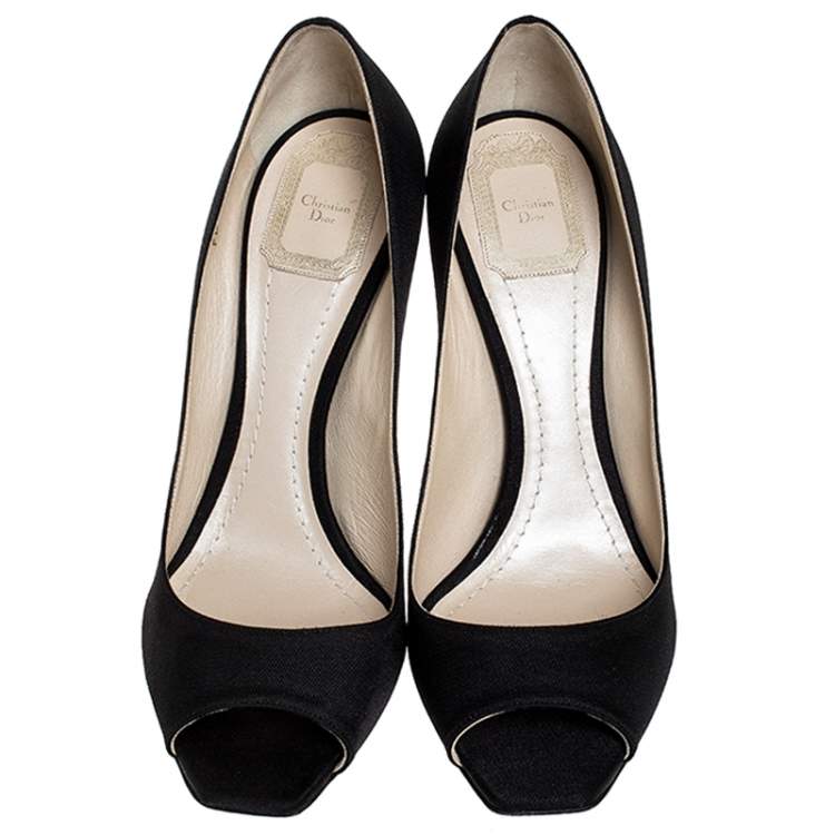 Pre Owned Dior Black Fabric Peep Toe Lucite Heel Pumps Size 41