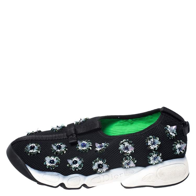 Pre Owned Dior Black Mesh Fusion Embellished Sneakers Size 36.5