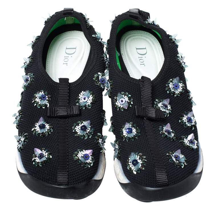 Pre Owned Dior Black Mesh Fusion Embellished Sneakers Size 36.5