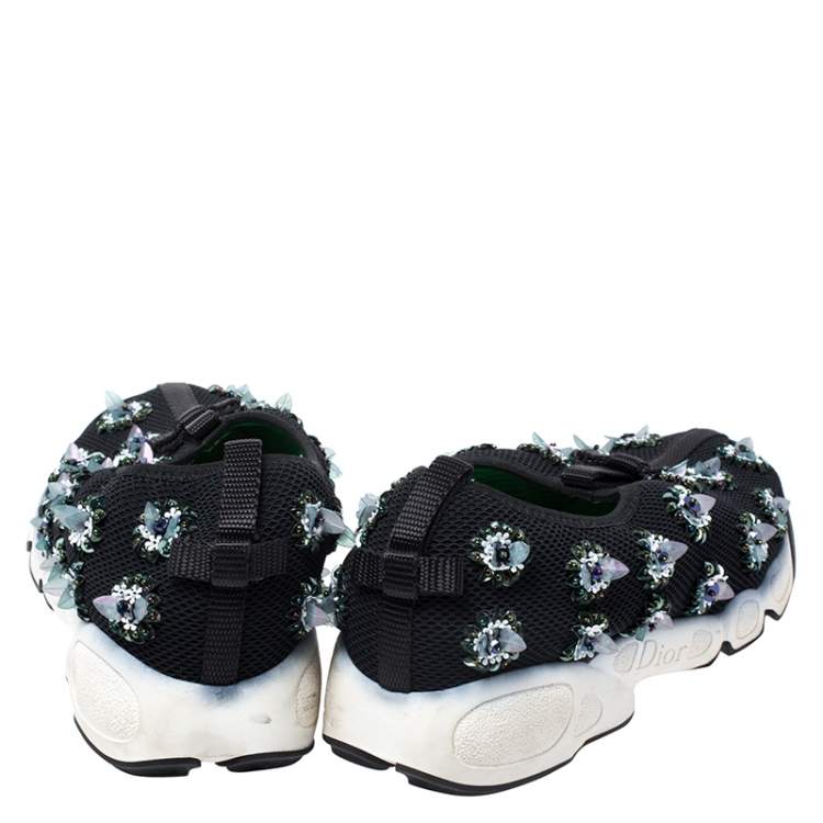 Pre Owned Dior Black Mesh Fusion Embellished Sneakers Size 36.5