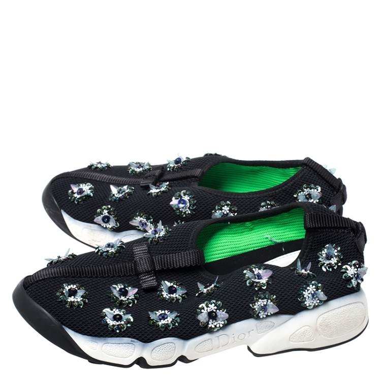 Pre Owned Dior Black Mesh Fusion Embellished Sneakers Size 36.5