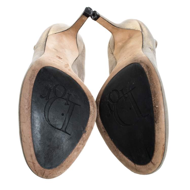 Pre Owned Dior Metallic Glitter Nubuck Round Logo Scrunch Pumps Size 36