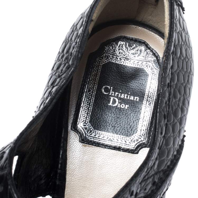 Pre Owned Dior Black Croc Leather Wedge Bonnie Sandals Size 38