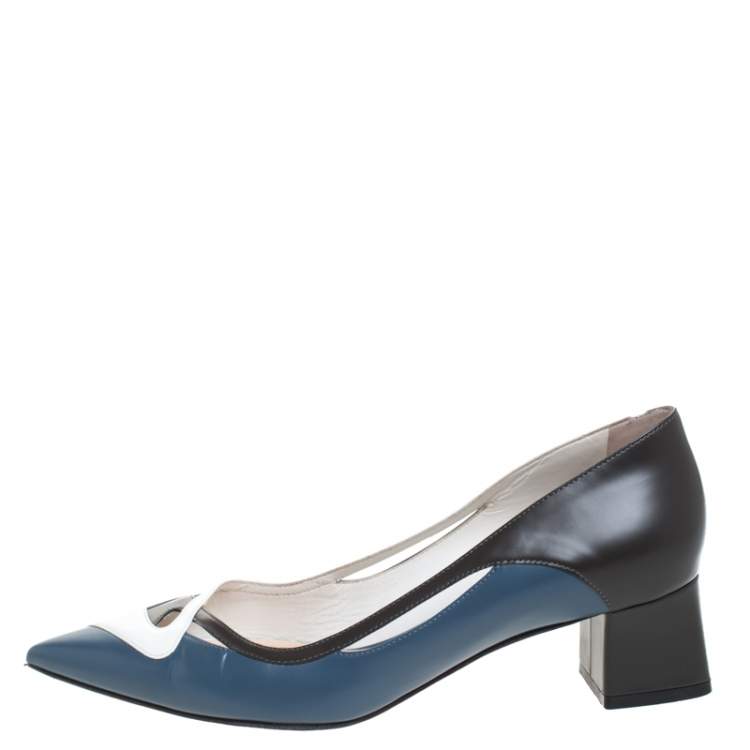 Pre Owned  Dior Multicolor Leather Pointed Toe Block Heel Pumps Size 37