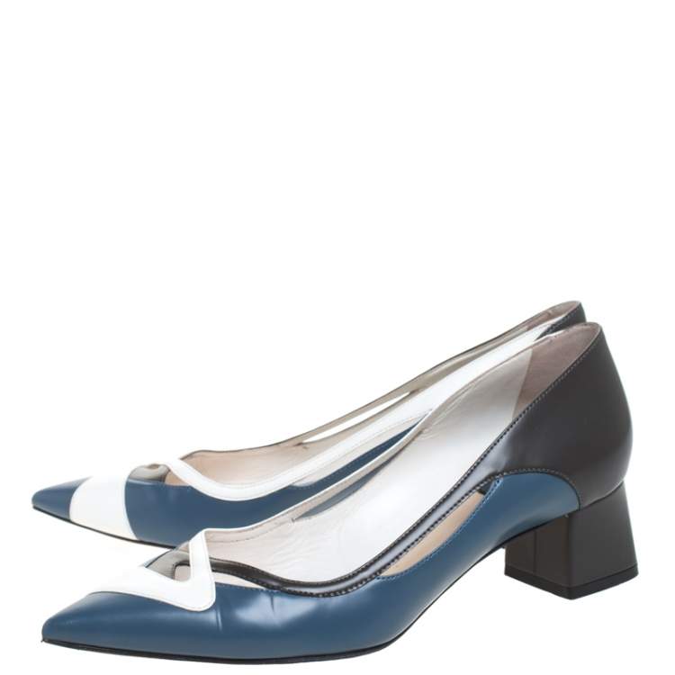 Pre Owned  Dior Multicolor Leather Pointed Toe Block Heel Pumps Size 37