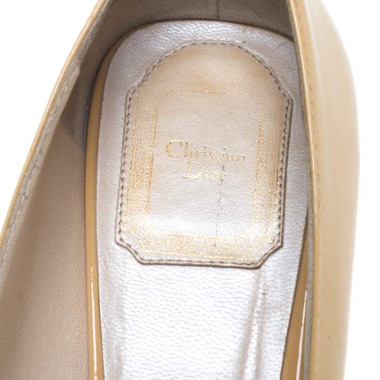 Pre Owned Dior Beige Patent Leather Bow Detail Square Toe Pumps Size 39
