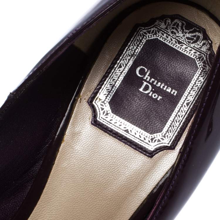 Pre Owned Dior Purple Patent Leather Miss Dior Peep Toe Platform Pumps Size 38