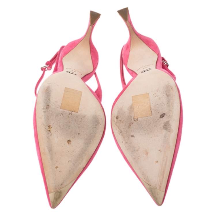 Pre Owned Dior Pink Suede Pointed Toe Ankle Strap Sandals Size 40
