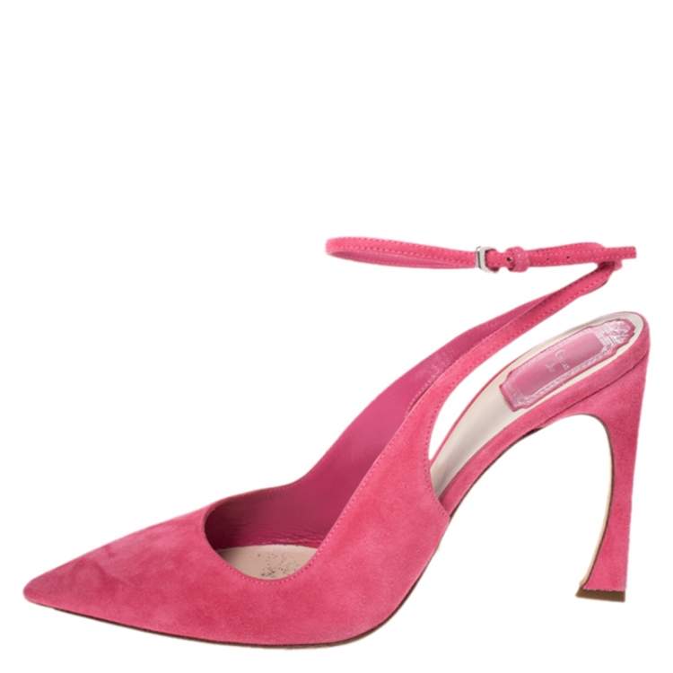Pre Owned Dior Pink Suede Pointed Toe Ankle Strap Sandals Size 40
