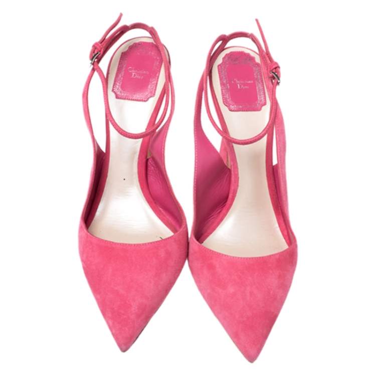 Pre Owned Dior Pink Suede Pointed Toe Ankle Strap Sandals Size 40