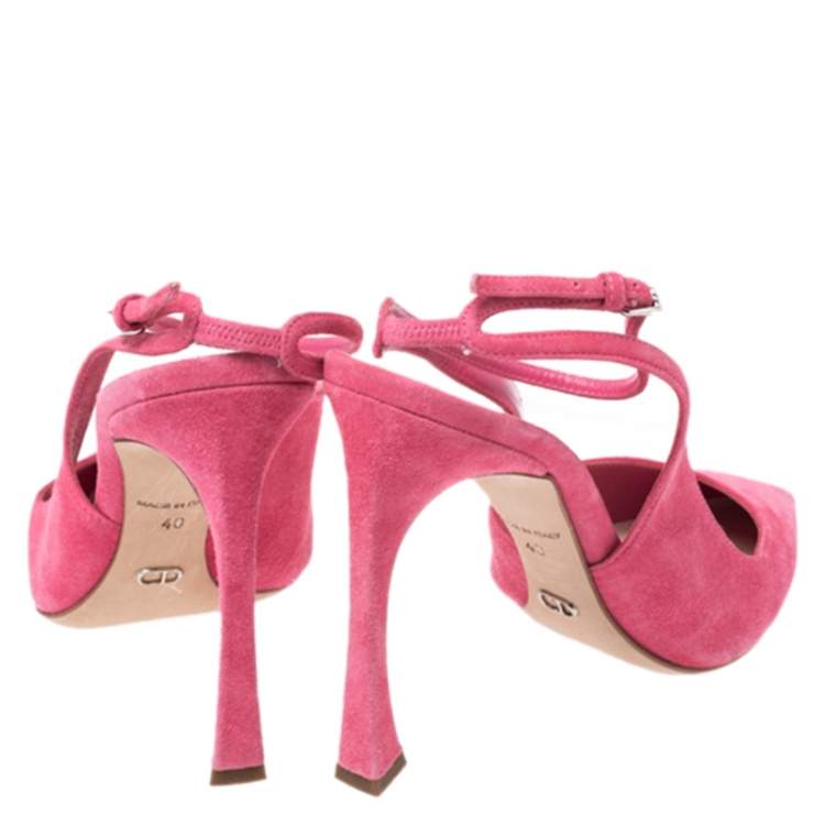 Pre Owned Dior Pink Suede Pointed Toe Ankle Strap Sandals Size 40