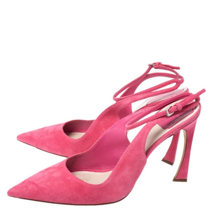Pre Owned Dior Pink Suede Pointed Toe Ankle Strap Sandals Size 40