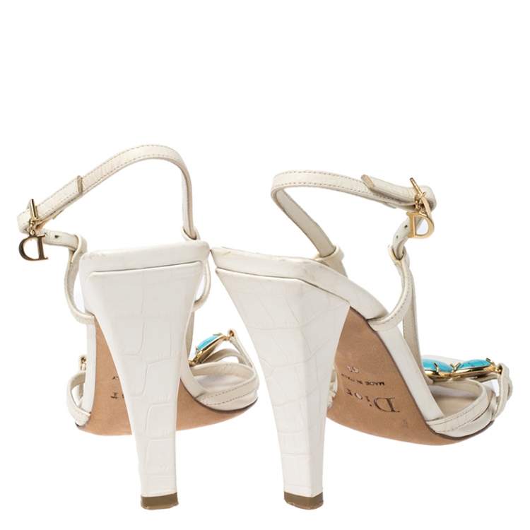Pre Owned Christian Dior White/Blue Leather Open Toe Piedra Sandals Size 36