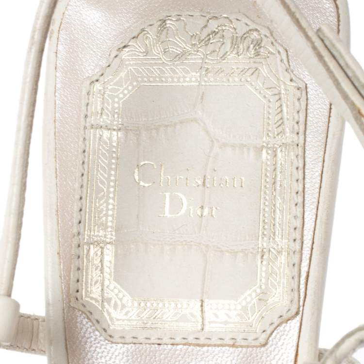 Pre Owned Christian Dior White/Blue Leather Open Toe Piedra Sandals Size 36