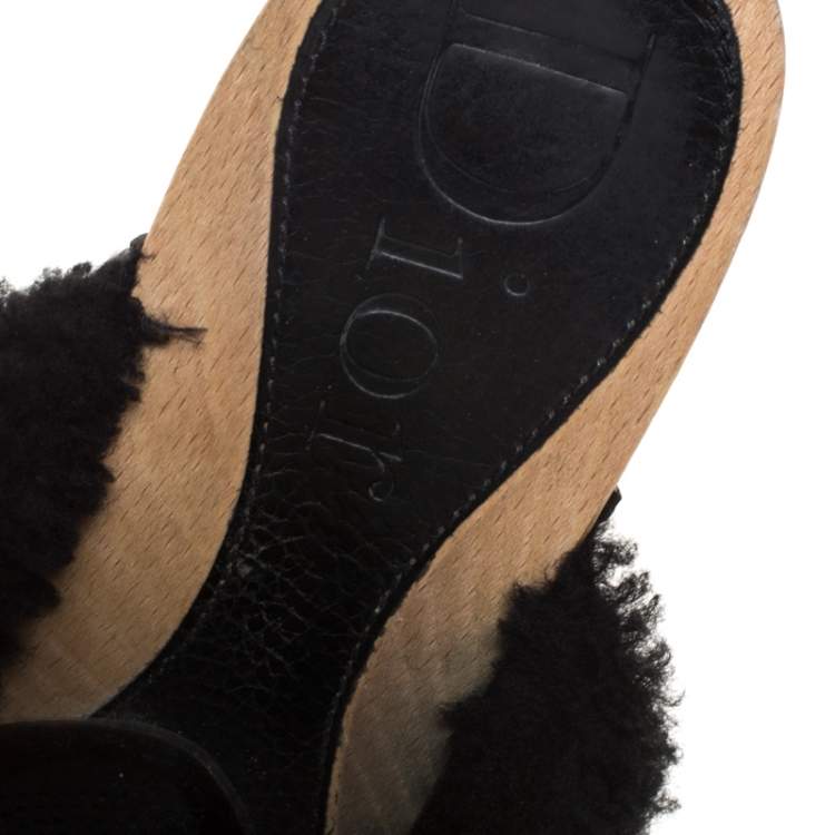 Pre Owned Dior Black Suede and Shearling Logo Buckle Clogs Size 40
