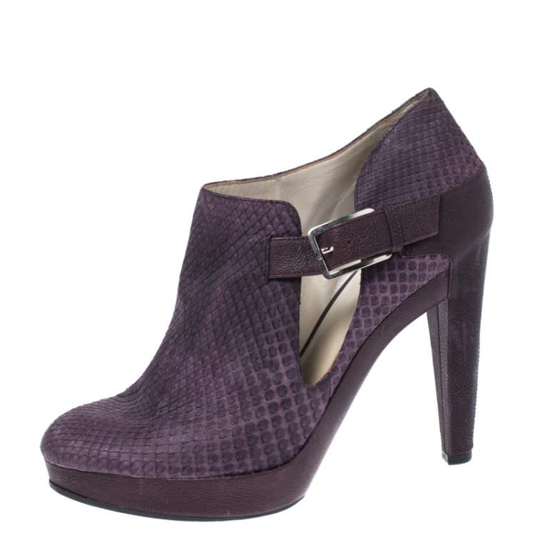 Pre Owned Dior Purple Python Leather And Embossed Leather Platform Ankle Booties Size 40