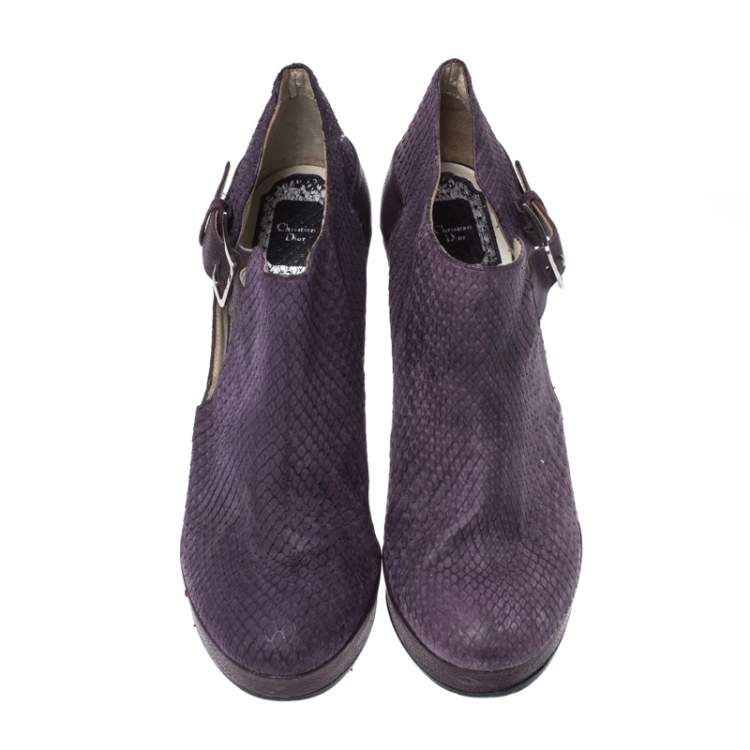 Pre Owned Dior Purple Python Leather And Embossed Leather Platform Ankle Booties Size 40