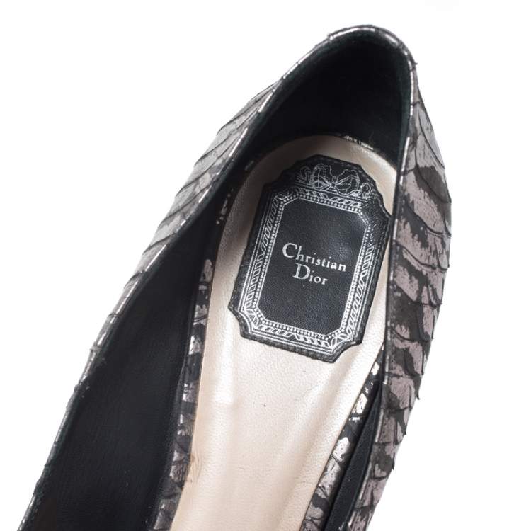 Pre Owned Dior Grey/Silver Python Leather Miss Dior Peep Toe Platform Pumps Size 41