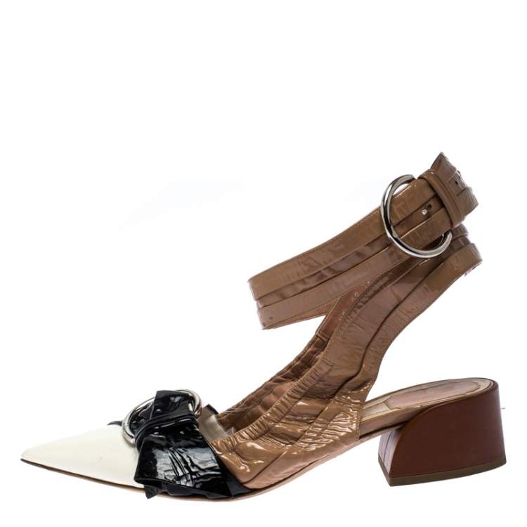 Pre Owned Dior Multicolor Patent Leather Conquest Buckle Detail Ankle Wrap Sandals Size 39
