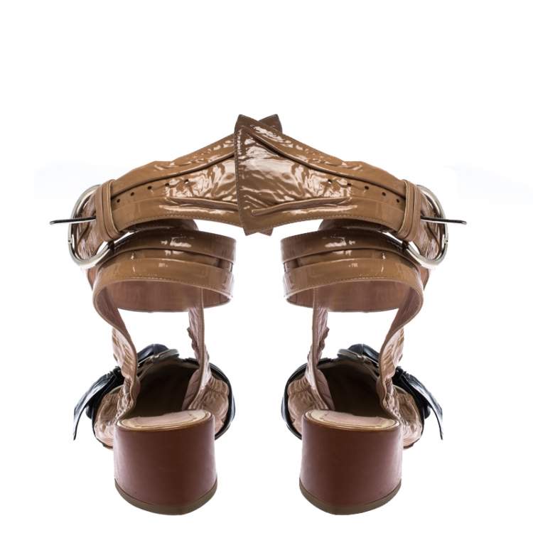 Pre Owned Dior Multicolor Patent Leather Conquest Buckle Detail Ankle Wrap Sandals Size 39