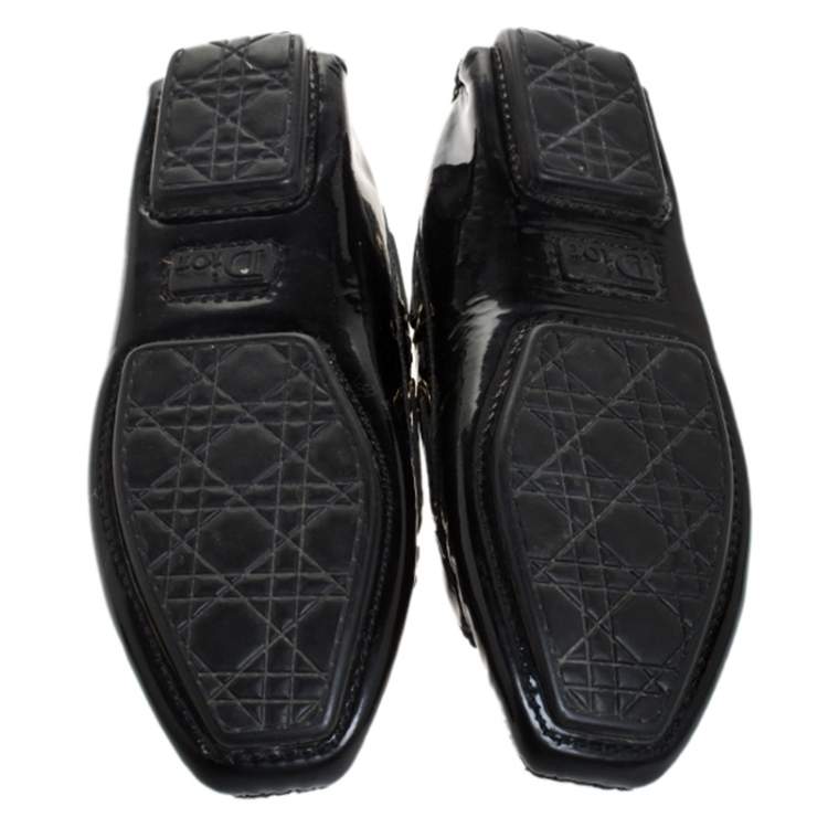 Pre Owned Dior Black Patent Leather CD Logo Slip On Loafers Size 37