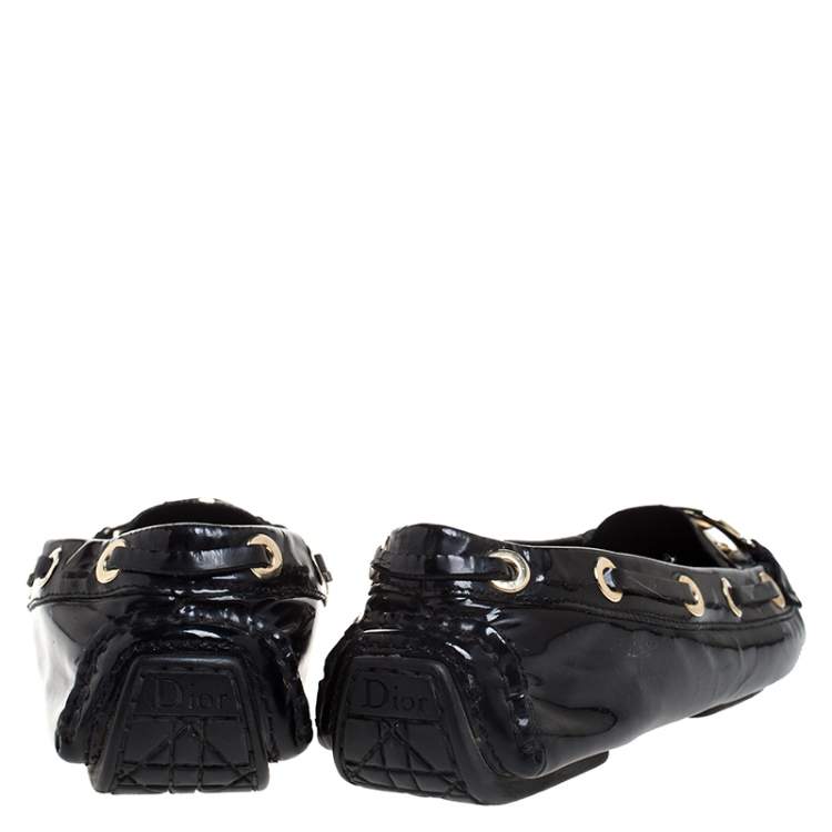 Pre Owned Dior Black Patent Leather CD Logo Slip On Loafers Size 37