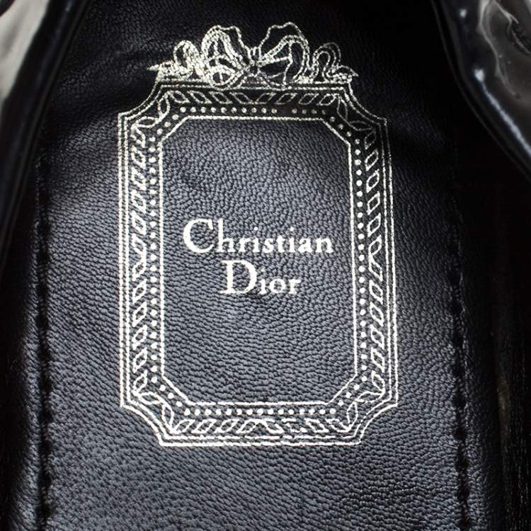 Pre Owned Dior Black Patent Leather CD Logo Slip On Loafers Size 37