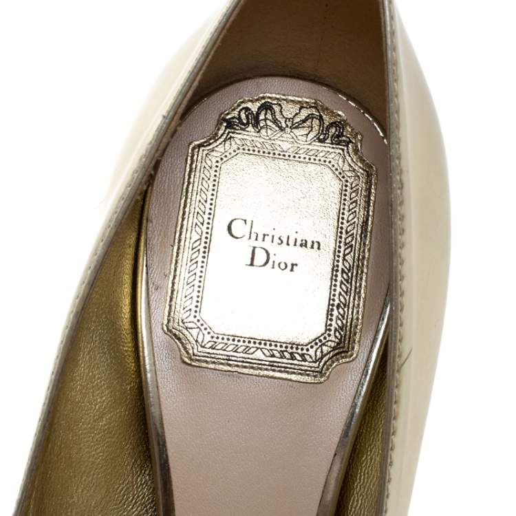 Pre Owned  Dior Metallic Gold Leather Cherie Pointed Toe Pumps Size 36