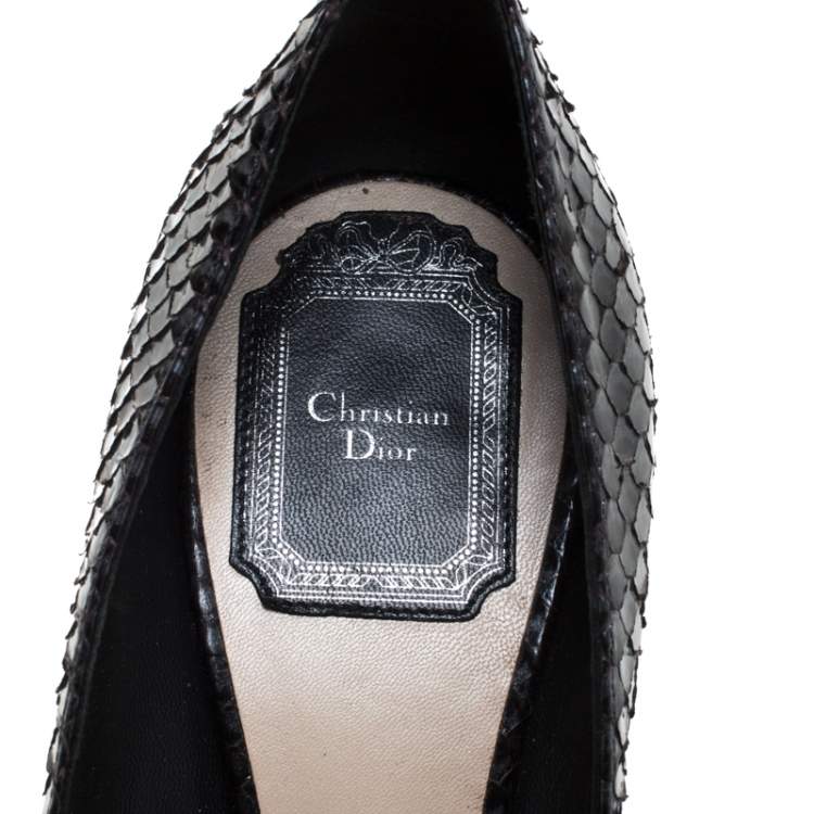 Pre Owned  Dior Black/Grey Python Leather Cherie Pointed Toe Pumps Size 36.5